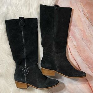 Jack Rogers Black Suede Mid-Calf Heeled Boots